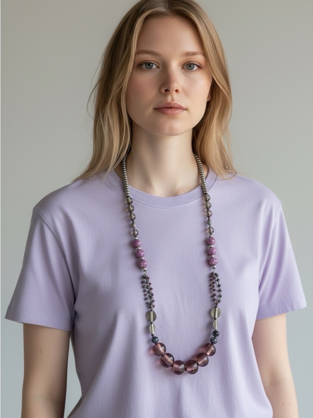 🫶🏻 Purple Beaded Long Necklace